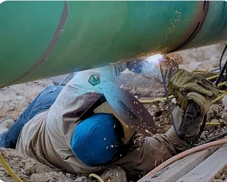 Welder performing arc welding on a metal workpiece